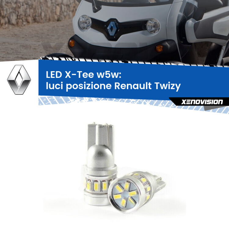 <strong>LED luci posizione per Renault Twizy</strong>  2012in poi. Lampade <strong>W5W</strong> modello X-Tee Xenovision top di gamma.