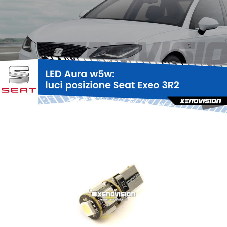 <strong>LED luci posizione w5w per Seat Exeo</strong> 3R2 2008-2013. Una lampadina <strong>w5w</strong> canbus luce bianca 6000k modello Aura Xenovision.