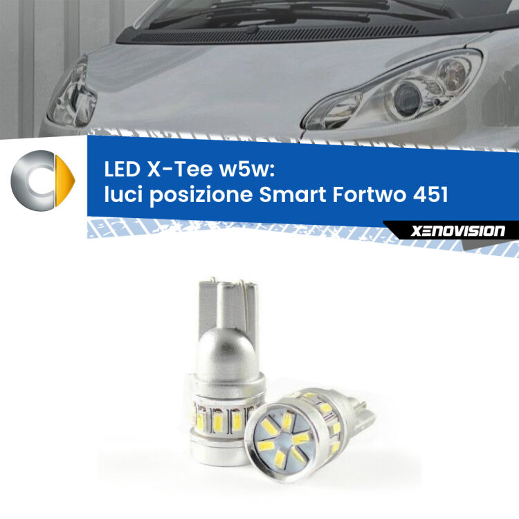 <strong>LED luci posizione per Smart Fortwo</strong> 451 2007-2014. Lampade <strong>W5W</strong> modello X-Tee Xenovision top di gamma.