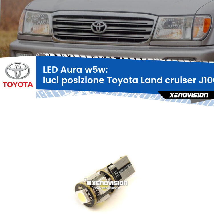 <strong>LED luci posizione w5w per Toyota Land cruiser</strong> J100 1998-2007. Una lampadina <strong>w5w</strong> canbus luce bianca 6000k modello Aura Xenovision.