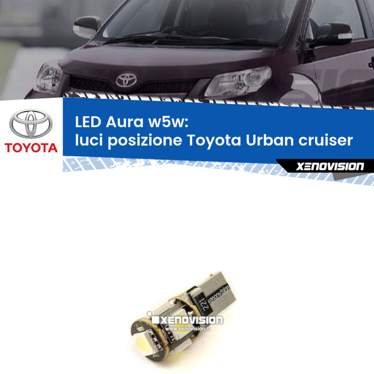 <strong>LED luci posizione w5w per Toyota Urban cruiser</strong>  2007-2016. Una lampadina <strong>w5w</strong> canbus luce bianca 6000k modello Aura Xenovision.