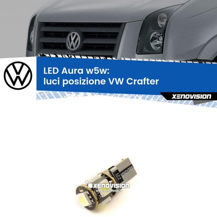 <strong>LED luci posizione w5w per VW Crafter</strong>  senza luci diurne. Una lampadina <strong>w5w</strong> canbus luce bianca 6000k modello Aura Xenovision.