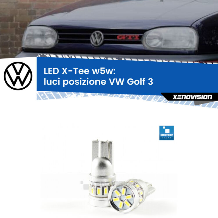 <strong>LED luci posizione per VW Golf 3</strong>  a parabola doppia. Lampade <strong>W5W</strong> modello X-Tee Xenovision top di gamma.