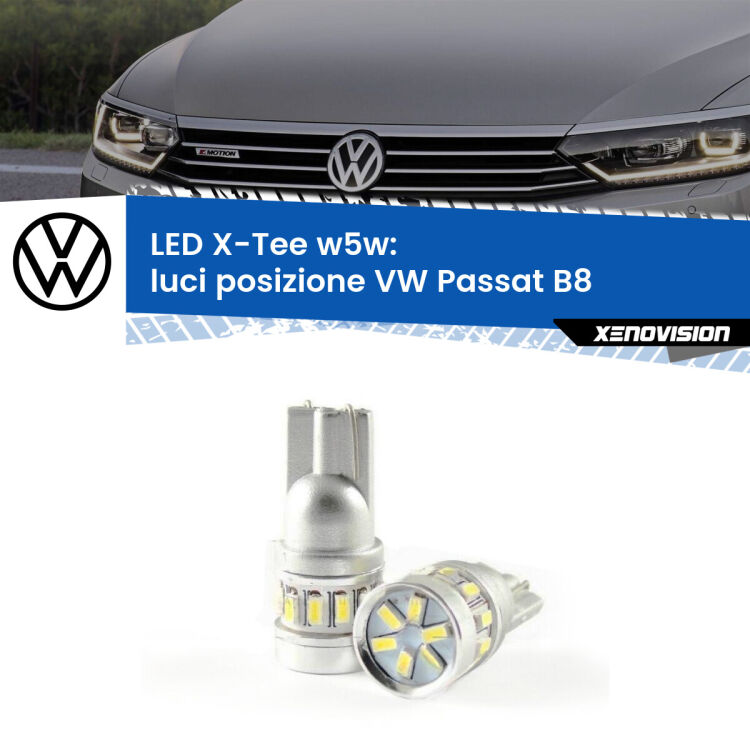 <strong>LED luci posizione per VW Passat</strong> B8 2014-2017. Lampade <strong>W5W</strong> modello X-Tee Xenovision top di gamma.