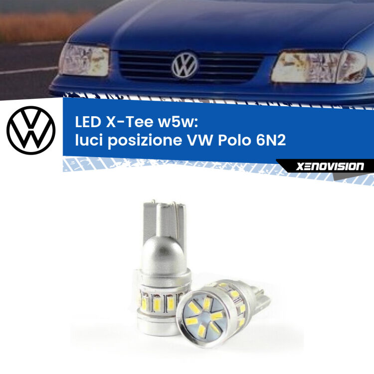 <strong>LED luci posizione per VW Polo</strong> 6N2 1999-2001. Lampade <strong>W5W</strong> modello X-Tee Xenovision top di gamma.