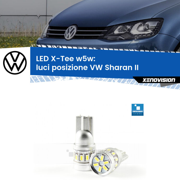 <strong>LED luci posizione per VW Sharan</strong> II 2010-2019. Lampade <strong>W5W</strong> modello X-Tee Xenovision top di gamma.