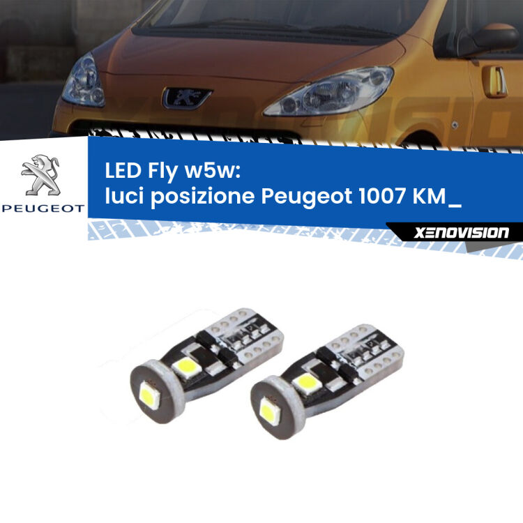 <strong>luci posizione LED per Peugeot 1007</strong> KM_ 2005-2009. Coppia lampadine <strong>w5w</strong> Canbus compatte modello Fly Xenovision.