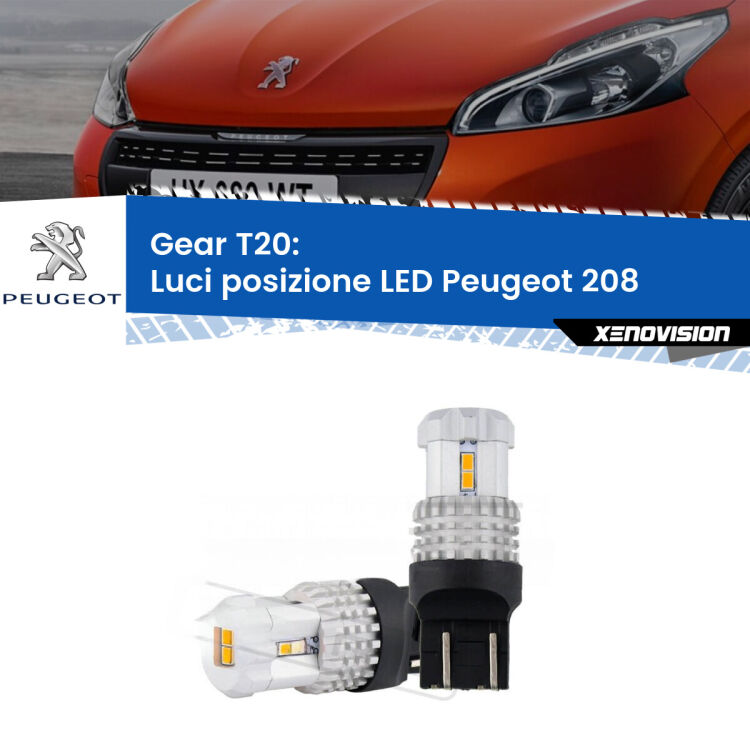 <strong>LED T20 </strong><strong>Luci posizione</strong> <strong>Peugeot</strong> <strong>208 </strong> 2012-2018. Coppia LED effetto Stealth, ottima resa in ogni direzione, Qualità Massima.