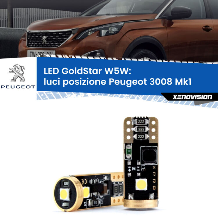 <strong>Luci posizione LED Peugeot 3008</strong> Mk1 2008-2012: ottima luminosità a 360 gradi. Si inseriscono ovunque. Canbus, Top Quality.