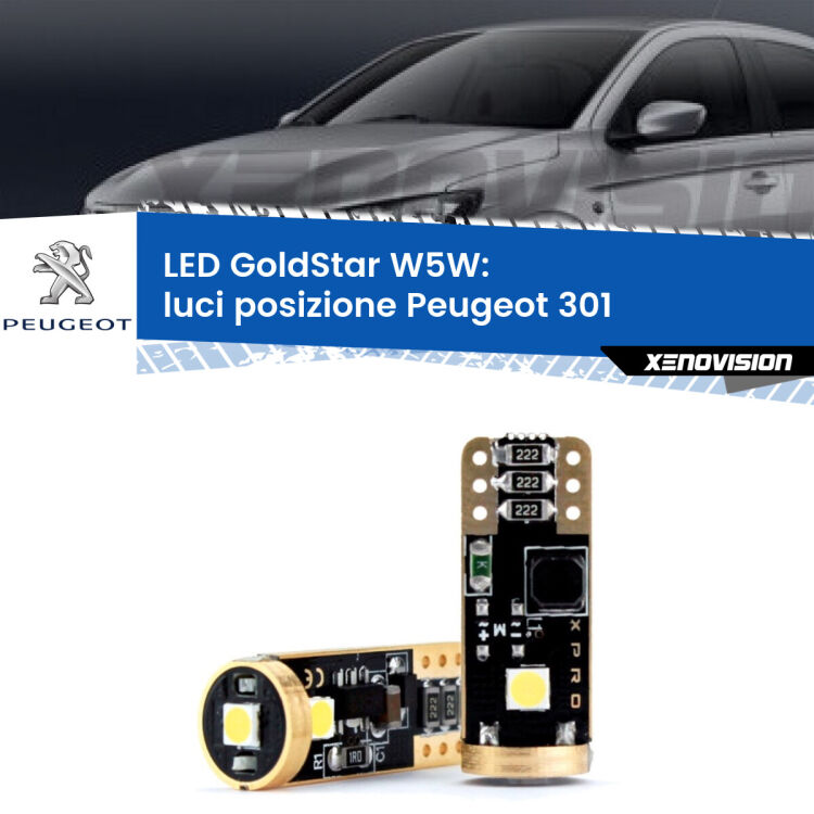 <strong>Luci posizione LED Peugeot 301</strong>  senza luci diurne: ottima luminosità a 360 gradi. Si inseriscono ovunque. Canbus, Top Quality.