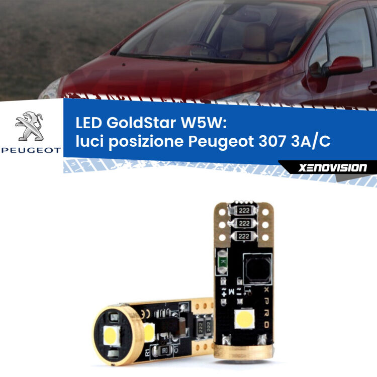 <strong>Luci posizione LED Peugeot 307</strong> 3A/C 2000-2009: ottima luminosità a 360 gradi. Si inseriscono ovunque. Canbus, Top Quality.