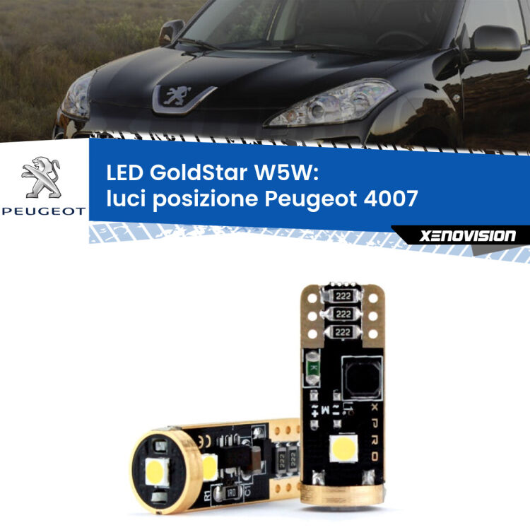 <strong>Luci posizione LED Peugeot 4007</strong>  2007-2012: ottima luminosità a 360 gradi. Si inseriscono ovunque. Canbus, Top Quality.