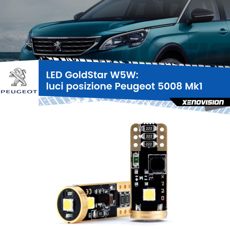 <strong>Luci posizione LED Peugeot 5008</strong> Mk1 2009-2012: ottima luminosità a 360 gradi. Si inseriscono ovunque. Canbus, Top Quality.