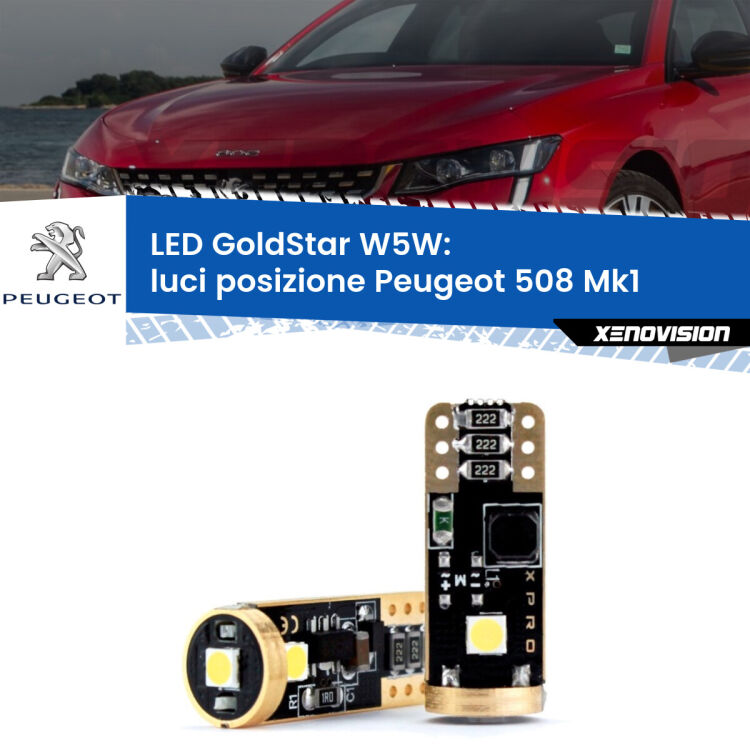 <strong>Luci posizione LED Peugeot 508</strong> Mk1 2010-2014: ottima luminosità a 360 gradi. Si inseriscono ovunque. Canbus, Top Quality.