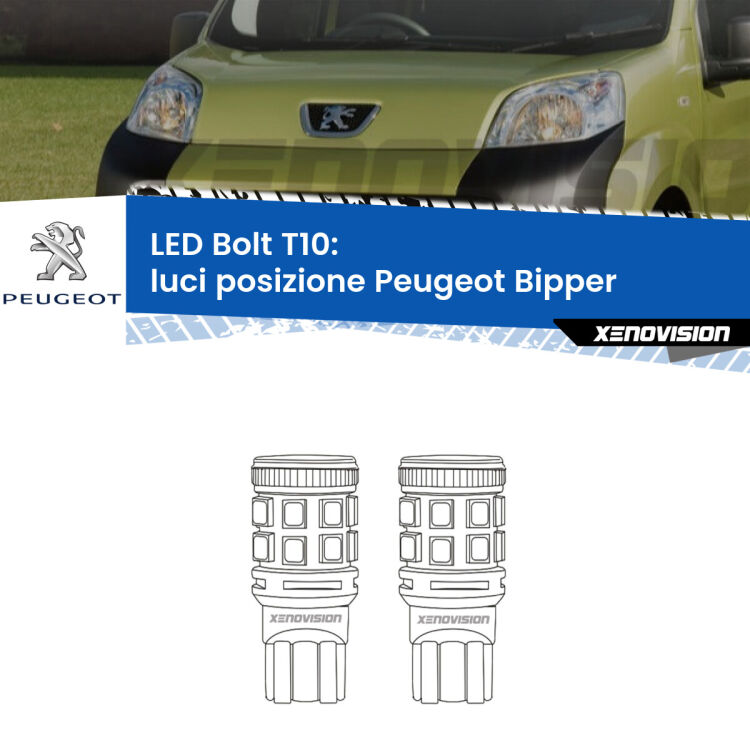 <strong>Luci posizione LED per Peugeot Bipper</strong>  2008in poi. Coppia lampade <strong>T10</strong> modello Bolt canbus.