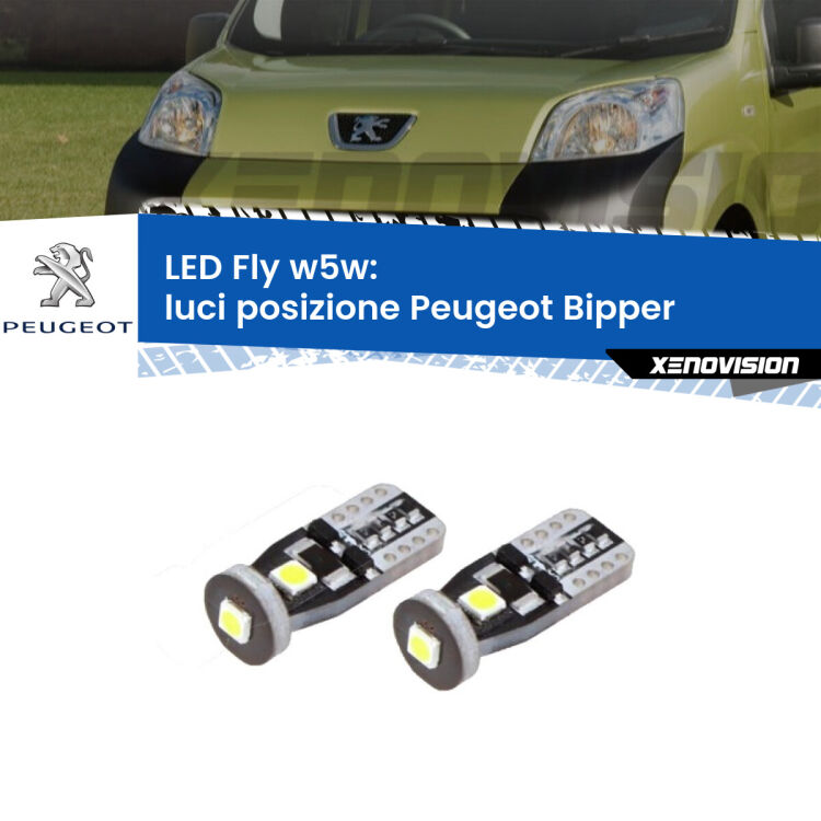 <strong>luci posizione LED per Peugeot Bipper</strong>  2008in poi. Coppia lampadine <strong>w5w</strong> Canbus compatte modello Fly Xenovision.