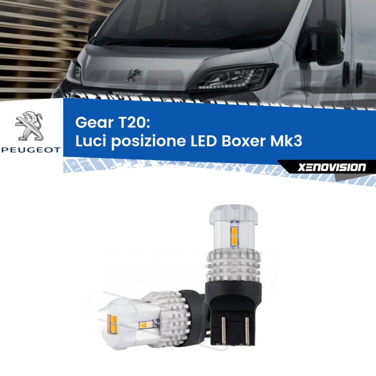 <strong>LED T20 </strong><strong>Luci posizione</strong> <strong>Peugeot</strong> <strong>Boxer </strong>(Mk3) 2014in poi. Coppia LED effetto Stealth, ottima resa in ogni direzione, Qualità Massima.