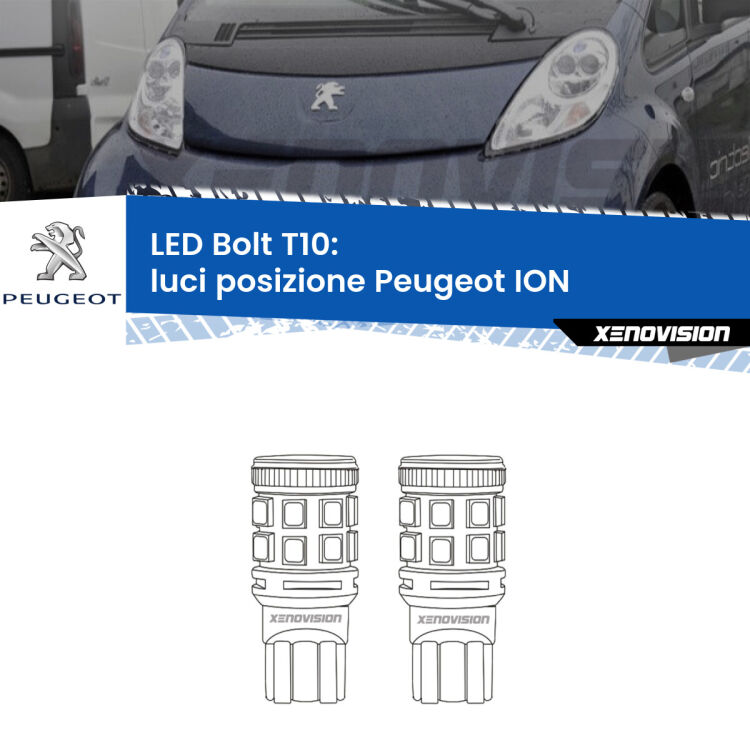 <strong>Luci posizione LED per Peugeot ION</strong>  2010-2019. Coppia lampade <strong>T10</strong> modello Bolt canbus.