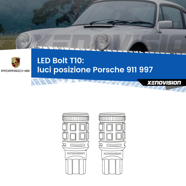 <strong>Luci posizione LED per Porsche 911</strong> 997 2004-2008. Coppia lampade <strong>T10</strong> modello Bolt canbus.