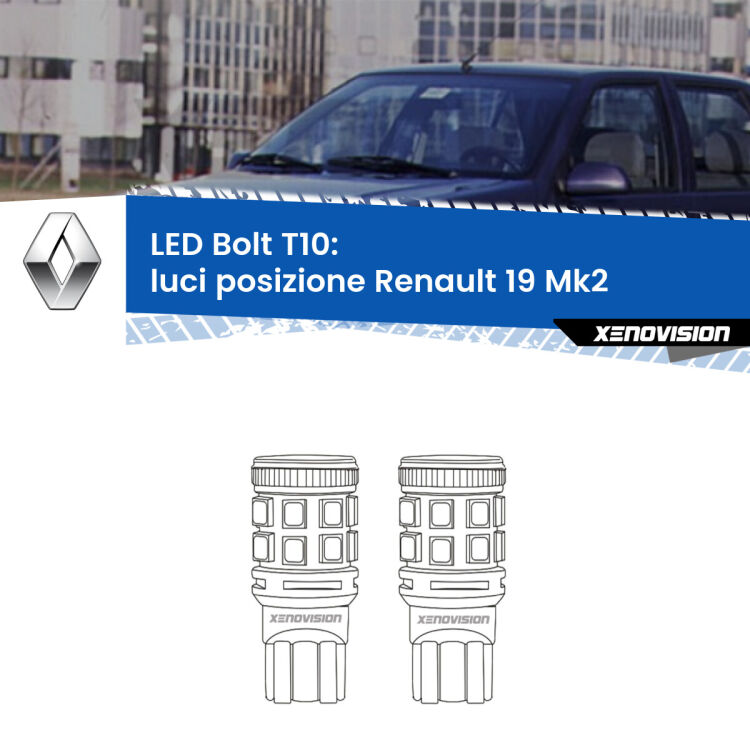 <strong>Luci posizione LED per Renault 19</strong> Mk2 1992-1995. Coppia lampade <strong>T10</strong> modello Bolt canbus.