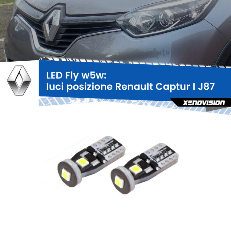 <strong>luci posizione LED per Renault Captur I</strong> J87 2013-2015. Coppia lampadine <strong>w5w</strong> Canbus compatte modello Fly Xenovision.