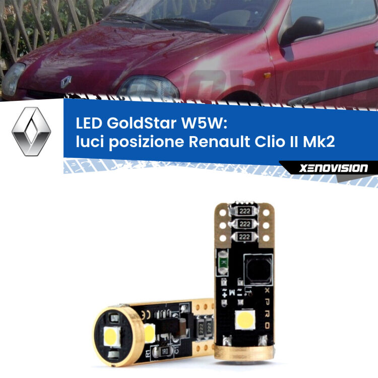 <strong>Luci posizione LED Renault Clio II</strong> Mk2 1998-2004: ottima luminosità a 360 gradi. Si inseriscono ovunque. Canbus, Top Quality.