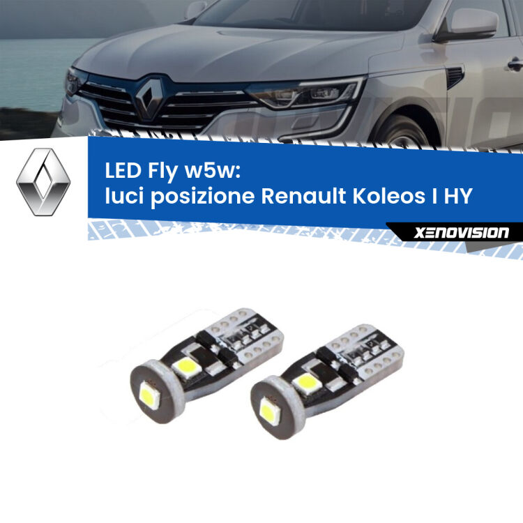 <strong>luci posizione LED per Renault Koleos I</strong> HY 2006-2015. Coppia lampadine <strong>w5w</strong> Canbus compatte modello Fly Xenovision.