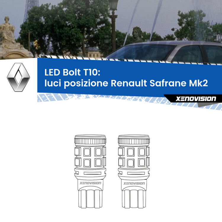 <strong>Luci posizione LED per Renault Safrane</strong> Mk2 1996-2000. Coppia lampade <strong>T10</strong> modello Bolt canbus.