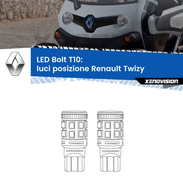 <strong>Luci posizione LED per Renault Twizy</strong>  2012in poi. Coppia lampade <strong>T10</strong> modello Bolt canbus.