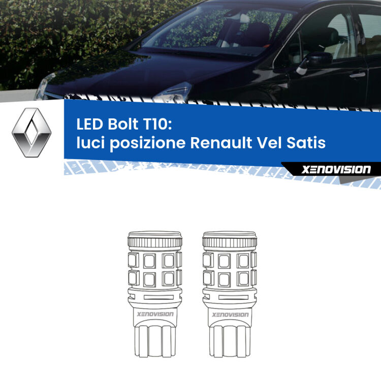 <strong>Luci posizione LED per Renault Vel Satis</strong>  2002-2010. Coppia lampade <strong>T10</strong> modello Bolt canbus.