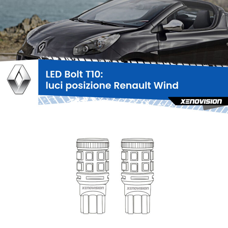 <strong>Luci posizione LED per Renault Wind</strong>  2010-2013. Coppia lampade <strong>T10</strong> modello Bolt canbus.