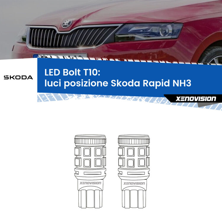 <strong>Luci posizione LED per Skoda Rapid</strong> NH3 2012-2016. Coppia lampade <strong>T10</strong> modello Bolt canbus.