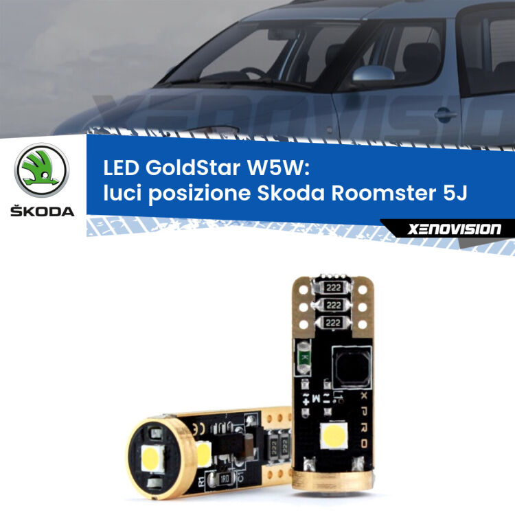 <strong>Luci posizione LED Skoda Roomster</strong> 5J 2006-2015: ottima luminosità a 360 gradi. Si inseriscono ovunque. Canbus, Top Quality.