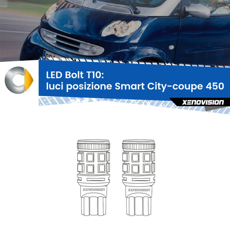 <strong>Luci posizione LED per Smart City-coupe</strong> 450 1998-2004. Coppia lampade <strong>T10</strong> modello Bolt canbus.