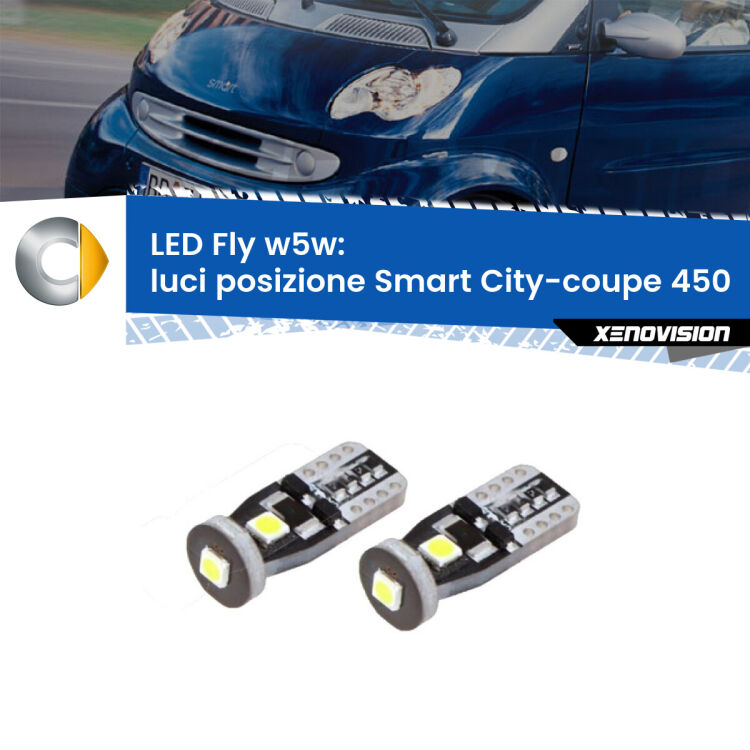 <strong>luci posizione LED per Smart City-coupe</strong> 450 1998-2004. Coppia lampadine <strong>w5w</strong> Canbus compatte modello Fly Xenovision.