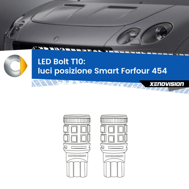 <strong>Luci posizione LED per Smart Forfour</strong> 454 2004-2006. Coppia lampade <strong>T10</strong> modello Bolt canbus.