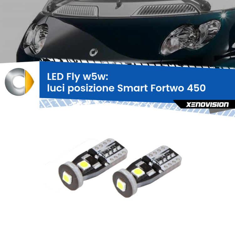 <strong>luci posizione LED per Smart Fortwo</strong> 450 2004-2007. Coppia lampadine <strong>w5w</strong> Canbus compatte modello Fly Xenovision.