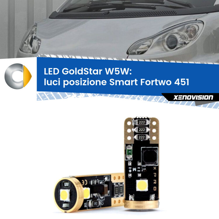 <strong>Luci posizione LED Smart Fortwo</strong> 451 2007-2014: ottima luminosità a 360 gradi. Si inseriscono ovunque. Canbus, Top Quality.