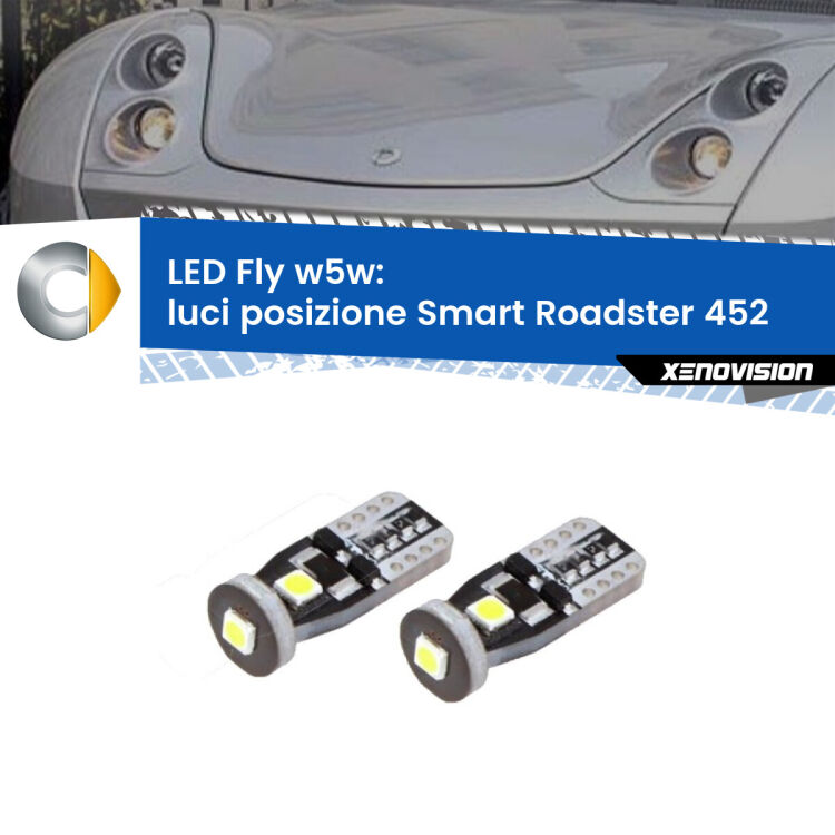 <strong>luci posizione LED per Smart Roadster</strong> 452 2003-2005. Coppia lampadine <strong>w5w</strong> Canbus compatte modello Fly Xenovision.