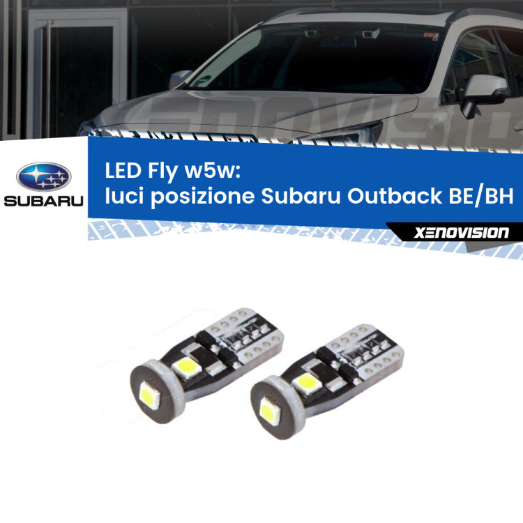 <strong>luci posizione LED per Subaru Outback</strong> BE/BH 2000-2003. Coppia lampadine <strong>w5w</strong> Canbus compatte modello Fly Xenovision.