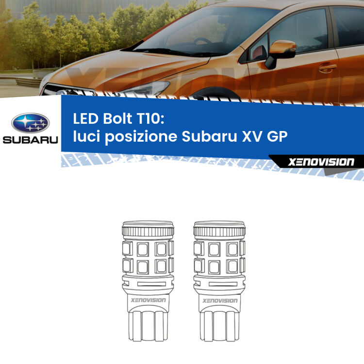 <strong>Luci posizione LED per Subaru XV</strong> GP 2012-2016. Coppia lampade <strong>T10</strong> modello Bolt canbus.