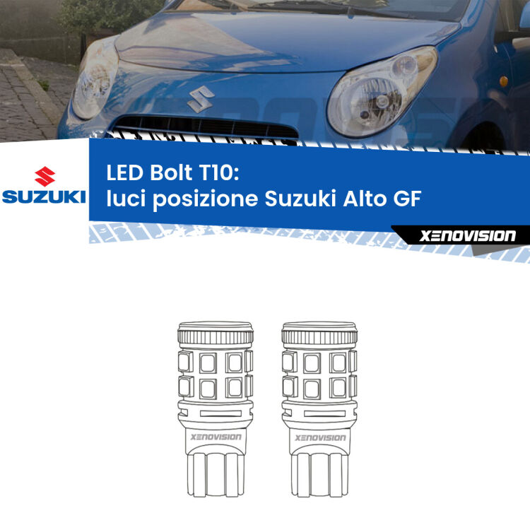 <strong>Luci posizione LED per Suzuki Alto</strong> GF 2009in poi. Coppia lampade <strong>T10</strong> modello Bolt canbus.