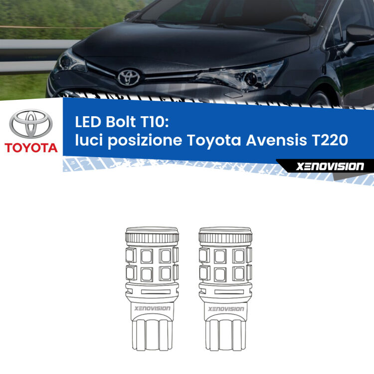 <strong>Luci posizione LED per Toyota Avensis</strong> T220 1997-2003. Coppia lampade <strong>T10</strong> modello Bolt canbus.