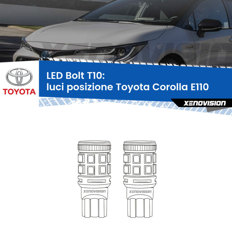 <strong>Luci posizione LED per Toyota Corolla</strong> E110 1997-2001. Coppia lampade <strong>T10</strong> modello Bolt canbus.