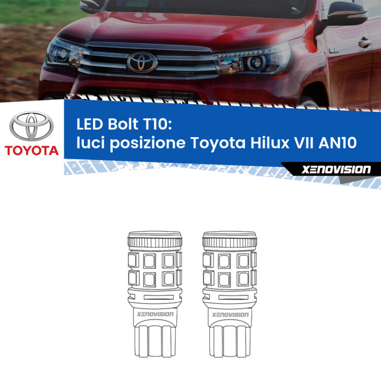 <strong>Luci posizione LED per Toyota Hilux VII</strong> AN10 2004-2015. Coppia lampade <strong>T10</strong> modello Bolt canbus.