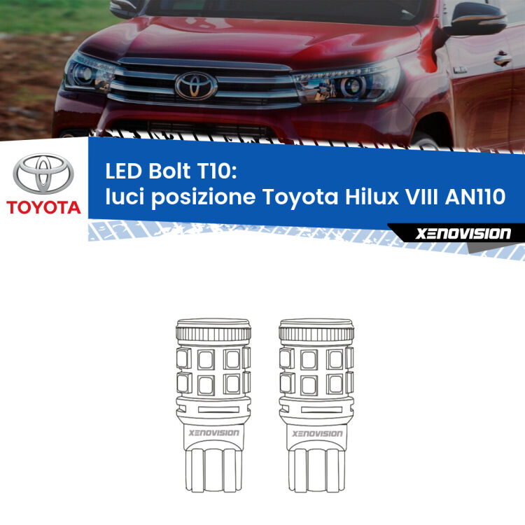 <strong>Luci posizione LED per Toyota Hilux VIII</strong> AN110 2015in poi. Coppia lampade <strong>T10</strong> modello Bolt canbus.