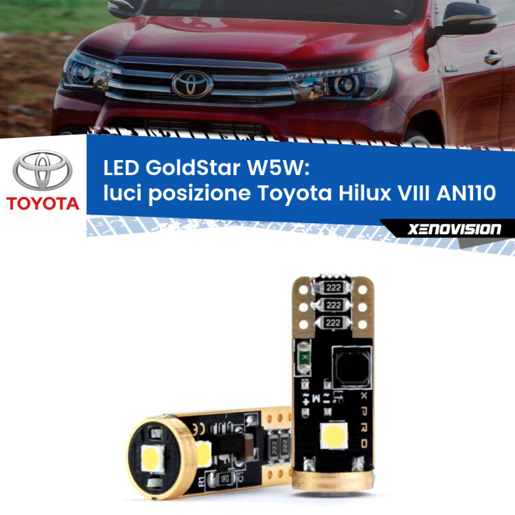 <strong>Luci posizione LED Toyota Hilux VIII</strong> AN110 2015in poi: ottima luminosità a 360 gradi. Si inseriscono ovunque. Canbus, Top Quality.