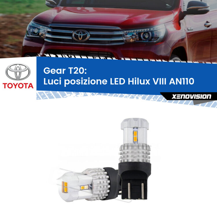 <strong>LED T20 </strong><strong>Luci posizione</strong> <strong>Toyota</strong> <strong>Hilux VIII </strong>(AN110) 2015in poi. Coppia LED effetto Stealth, ottima resa in ogni direzione, Qualità Massima.