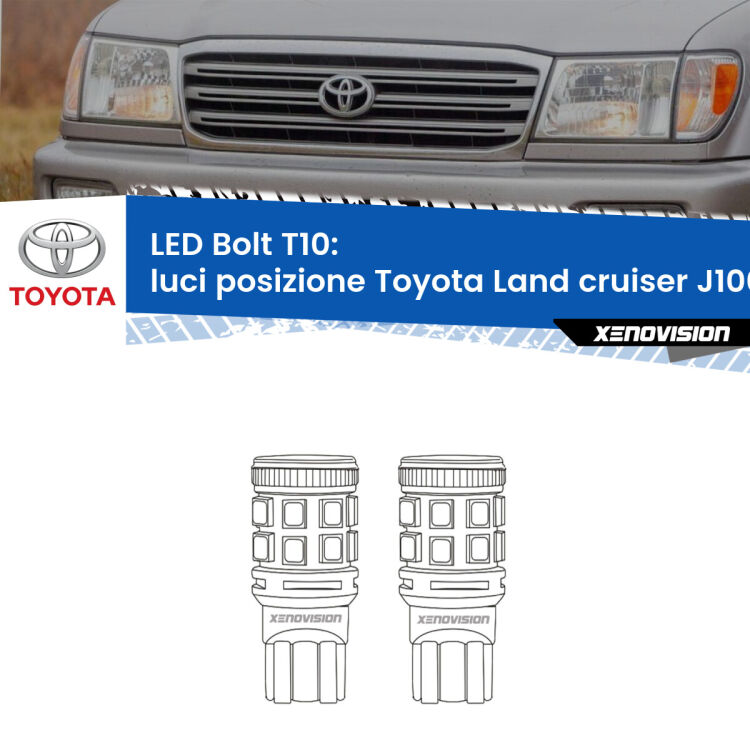 <strong>Luci posizione LED per Toyota Land cruiser</strong> J100 1998-2007. Coppia lampade <strong>T10</strong> modello Bolt canbus.