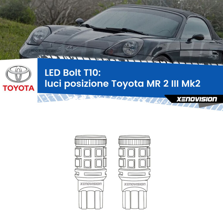 <strong>Luci posizione LED per Toyota MR 2 III</strong> Mk2 1999-2007. Coppia lampade <strong>T10</strong> modello Bolt canbus.